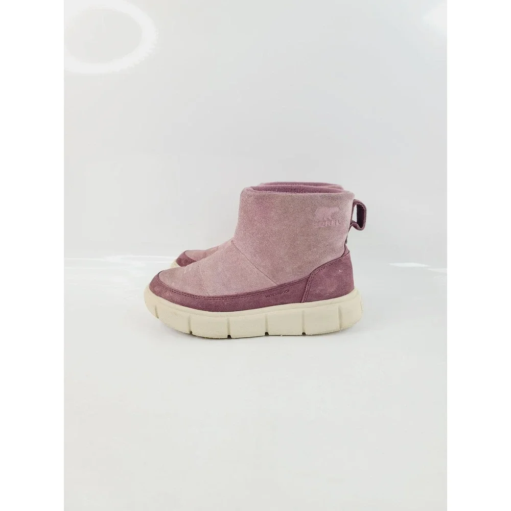 Sorel Slip-On Round Toe Faux Fur Suede Cozy Waterproof Boots Girl, Size 1 Purple